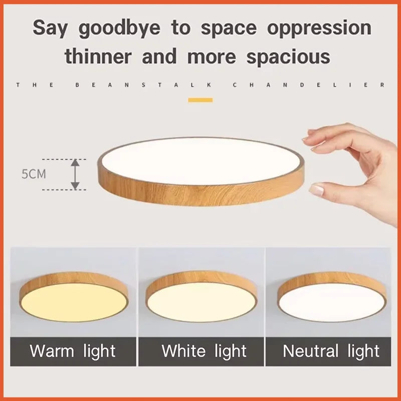 Modern Nordic LED Ceiling Light Round Fixture with Wood Accent for Bedroom Living Room Study Hallway Indoor Decor