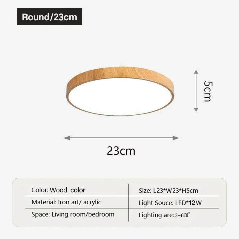 Modern Nordic LED Ceiling Light Round Fixture with Wood Accent for Bedroom Living Room Study Hallway Indoor Decor