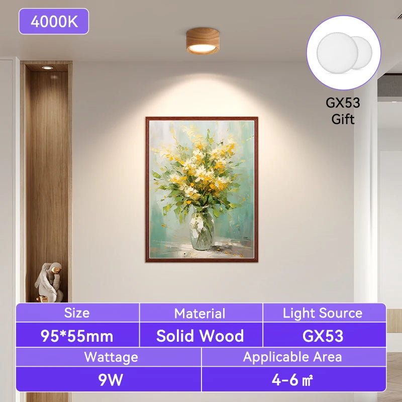 GX53 Downlight Wooden Ceiling Lamp 220V Indoor Decor Lamps Room Lighting Living Room Corridor LED Down Lights for Street Bedroom